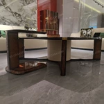 Luxury Square Coffee Table with Multi-Material Design Featuring Natural Wood Veneer and Marble-Effect Top